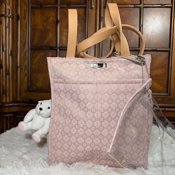 Nine West Pink Geo Canvas Bag + Bear Charm + Bottle Carrier + Clear Clip Pouch - Picture 4 of 15